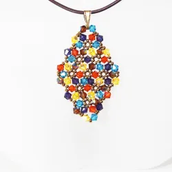 Pendant 30cm - Xochitl Rhombus M-Chocolate Leather - Pendant 30cm - Laiton bronze